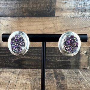 Jay King DTR Purple Druzy Crystal Stone Sterling Silver Earrings